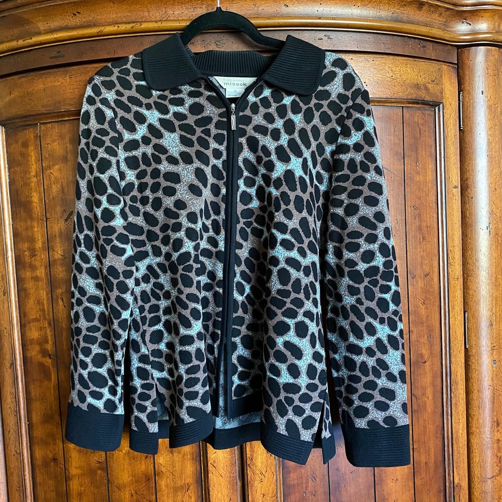 Exclusively Misook Jacket M Leopard Print Zip Up - image 2